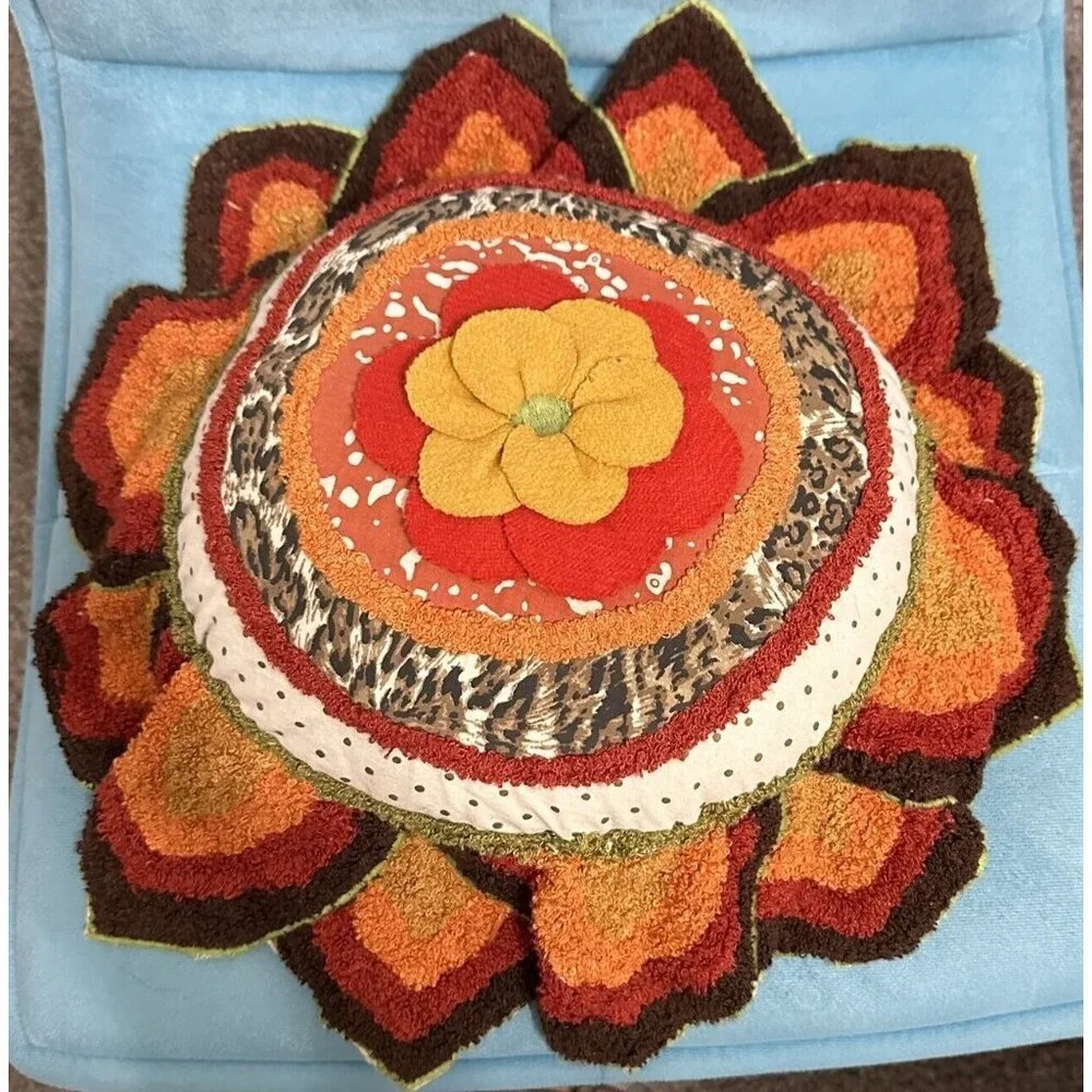 Pier 1 Imports Throw Pillows Set of 2 Flower Shape Applique French Knot Boho